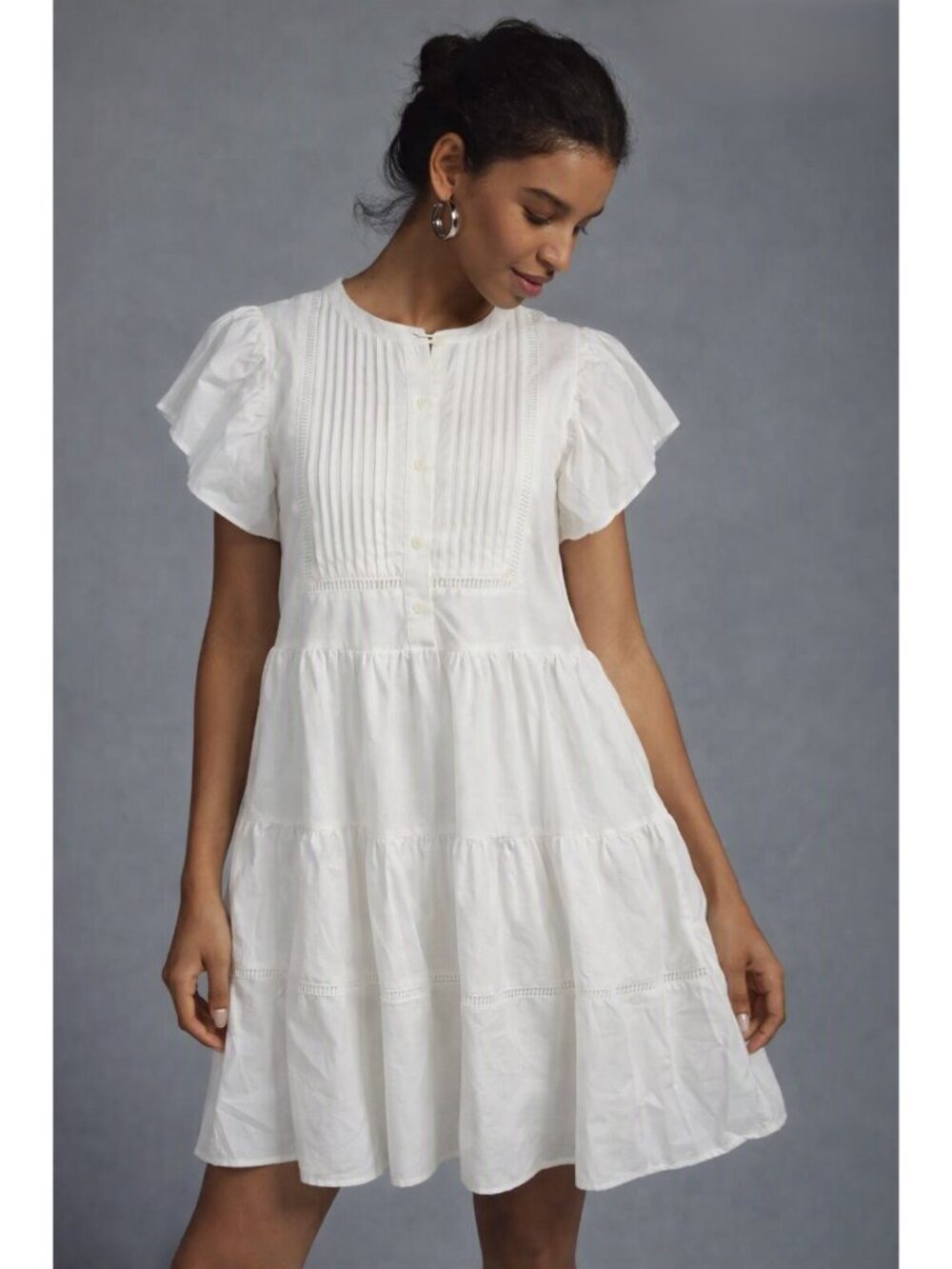 NWT Devotion Twins Relationship Dress in White Cotton A-line Tiered S